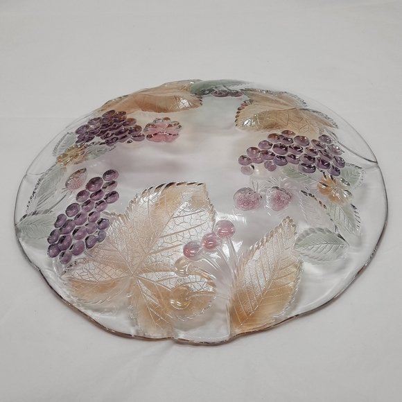 Vintage Clear Glass Serving Tray Dish Round Etched - Picture 4 of 7